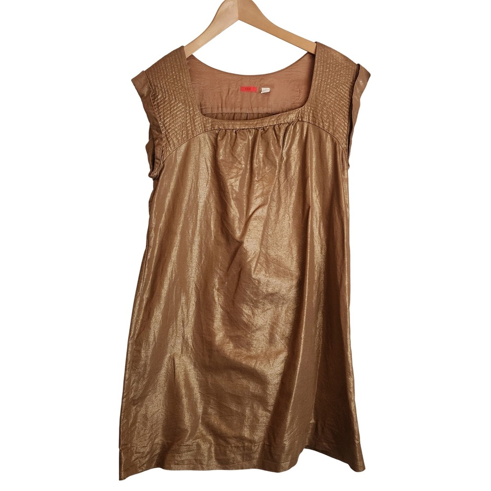 LUX Metallic Gold Sleeveless Mini Dress Women's M‎ Square Neck Dressy